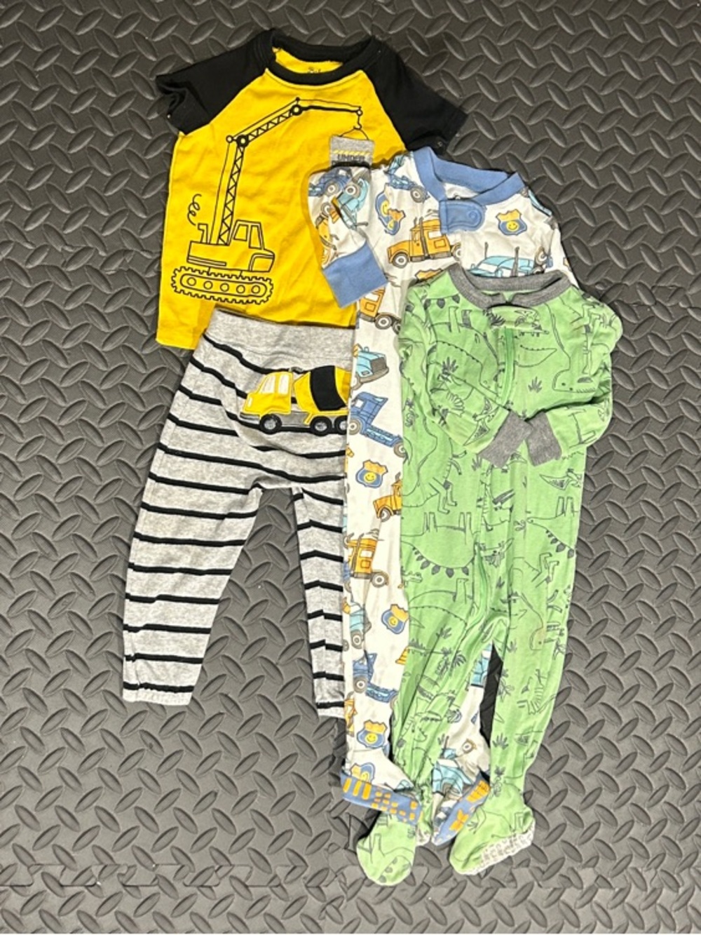 Multiples Yellow Black Gray Green Construction Pajama Set - 3pc